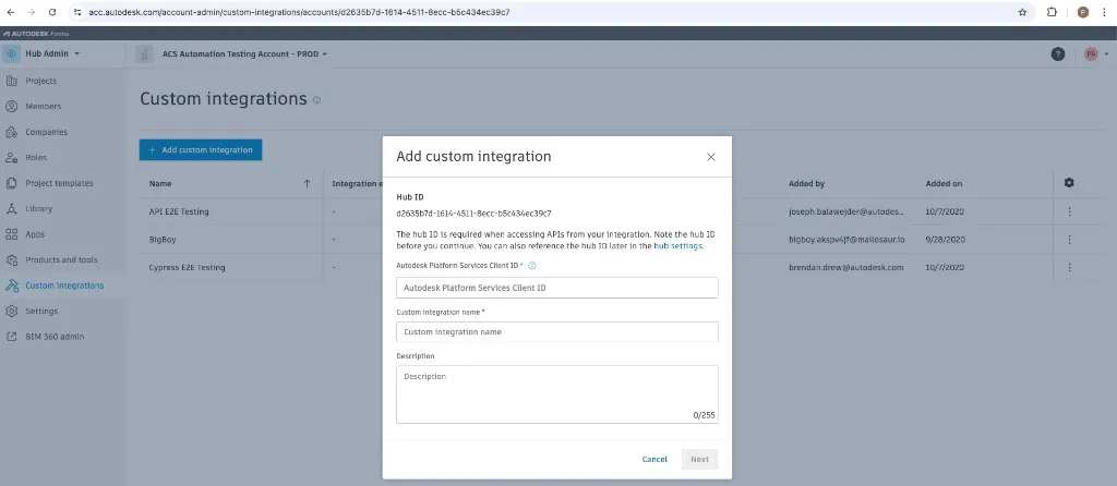 acc add custom integration